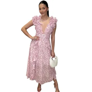 Floral Ruffle Sleeve Chiffon Dress