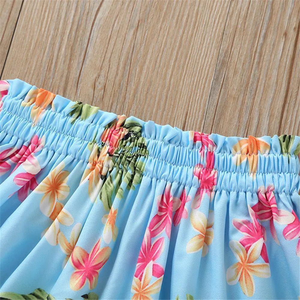 Girls Floral Printed Tube Top & Skirt Wholesale clothes For Girls