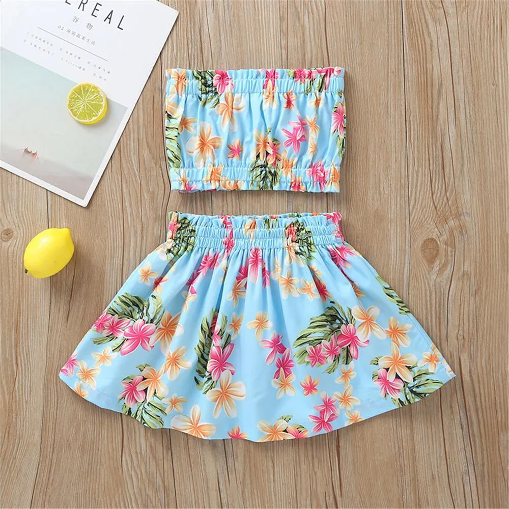 Girls Floral Printed Tube Top & Skirt Wholesale clothes For Girls