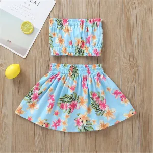 Girls Floral Printed Tube Top & Skirt Wholesale clothes For Girls
