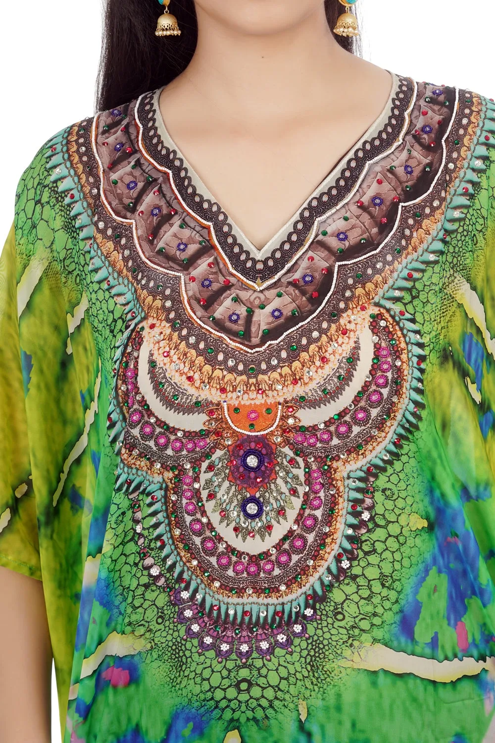 Green Camouflage Print Silk Kaftan for Special events
