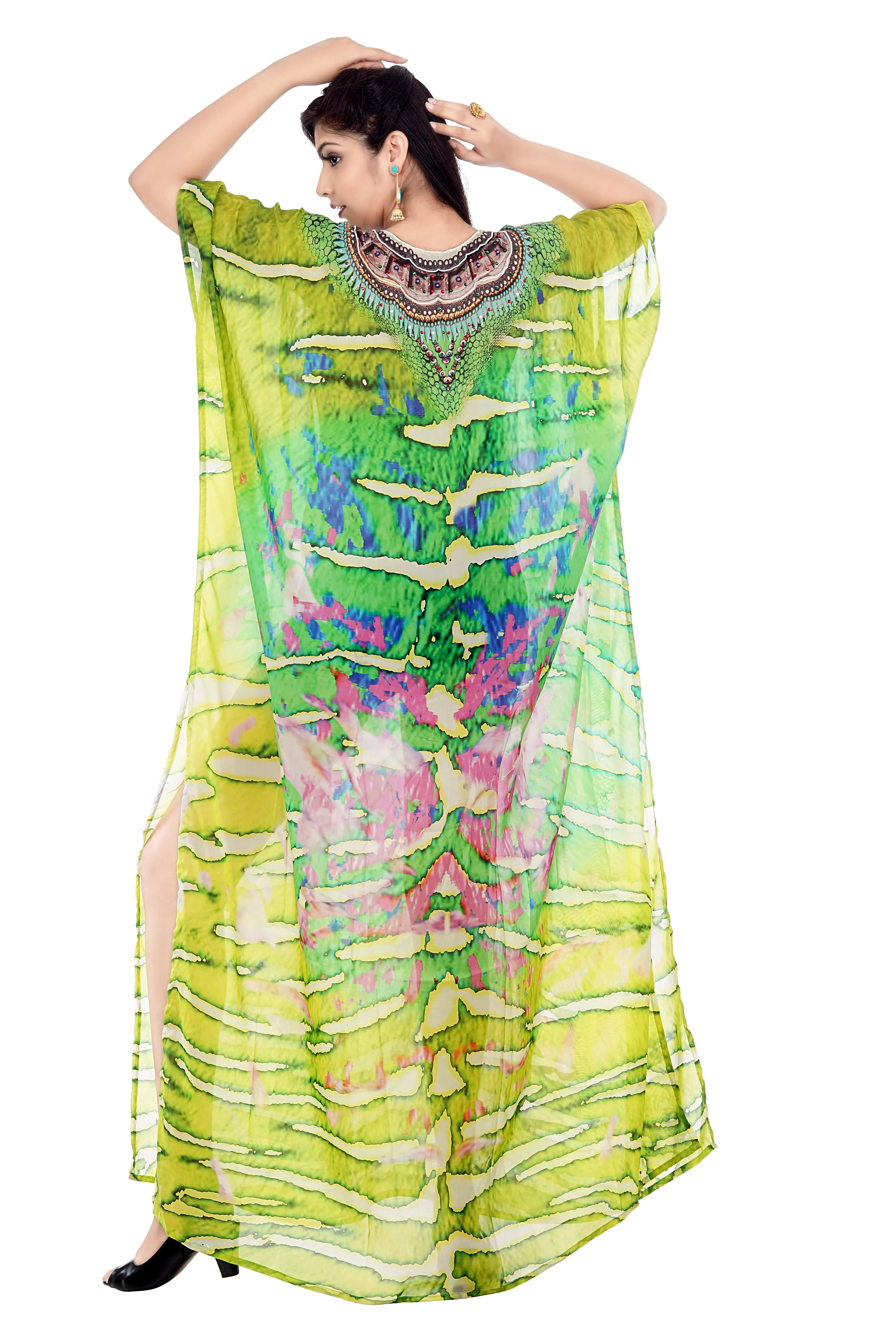 Green Camouflage Print Silk Kaftan for Special events