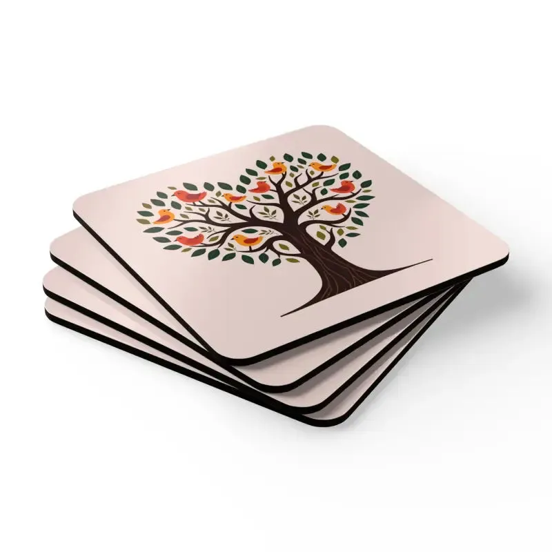 Heart Shaped Tree Corkwood Coaster Set