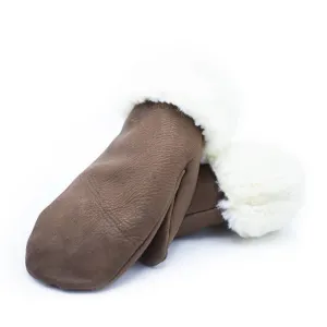 Hides In Hand Deerskin Leather Lined Mitt with Roll Over Cuff