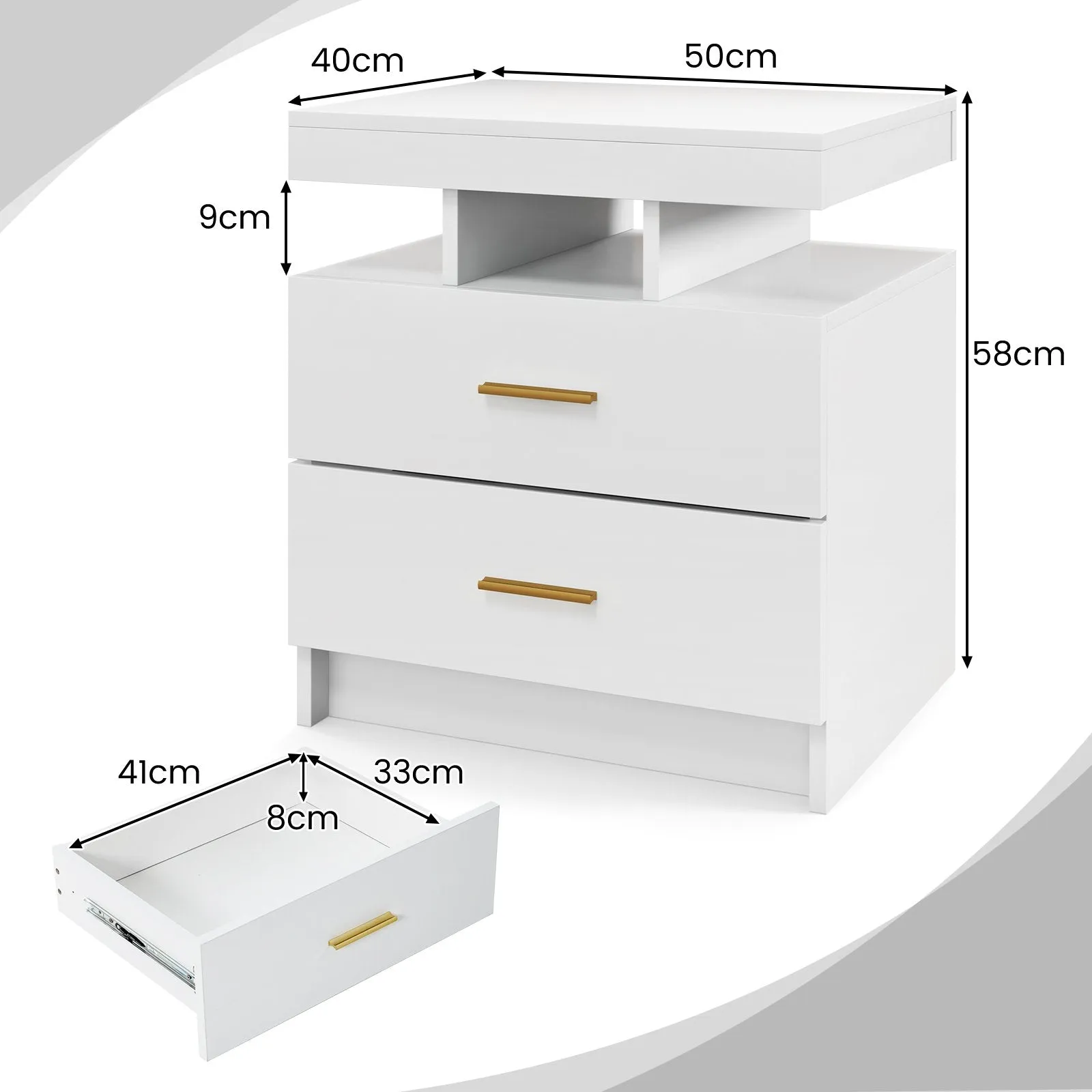 High Gloss Bedside Table with Adjustable Light Mode and Remote Control-White