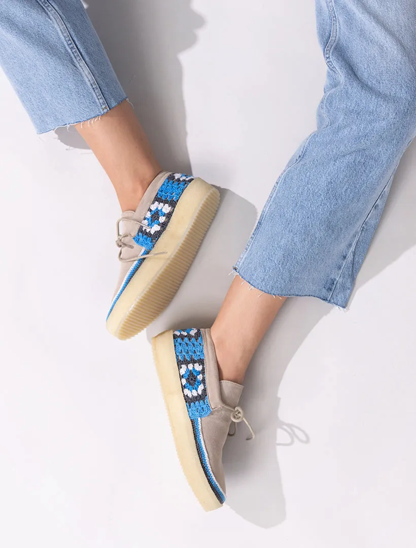 Komo Crochet Moccasin Sand Blue Multi