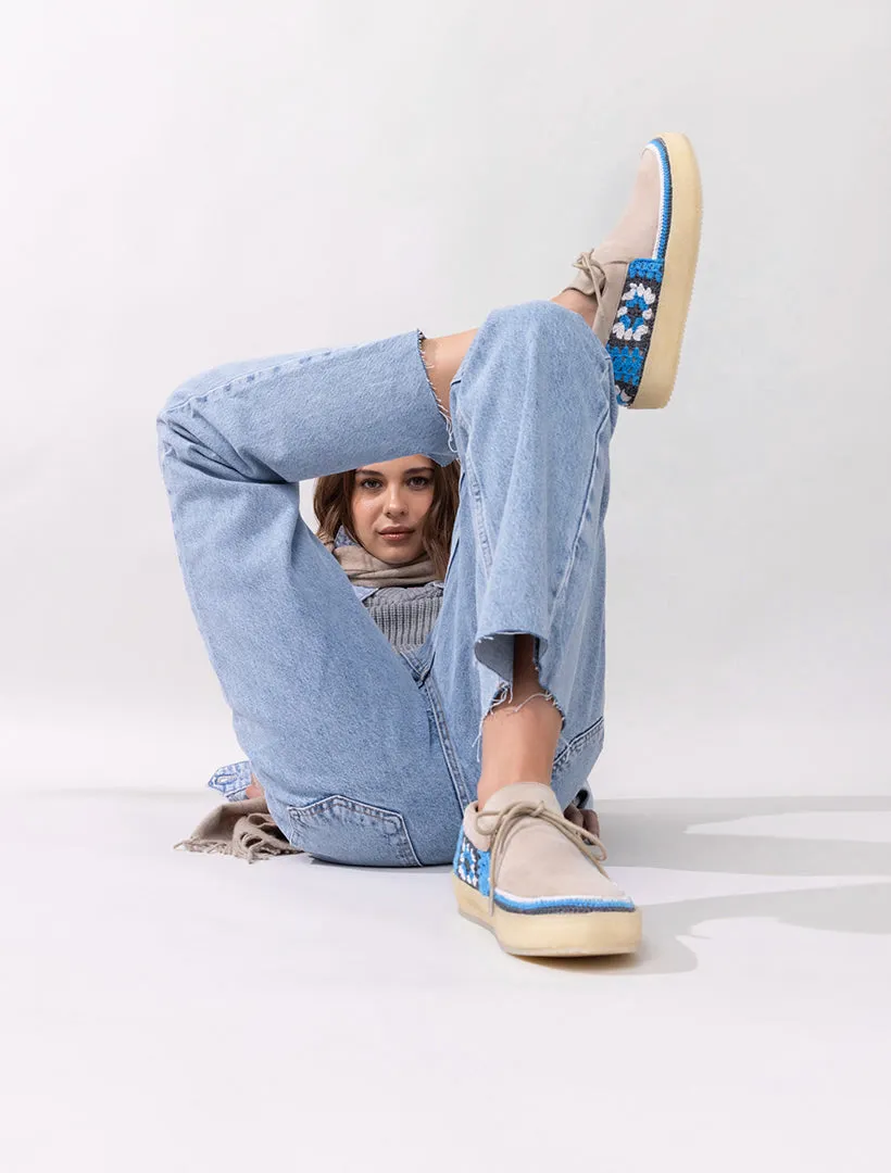 Komo Crochet Moccasin Sand Blue Multi