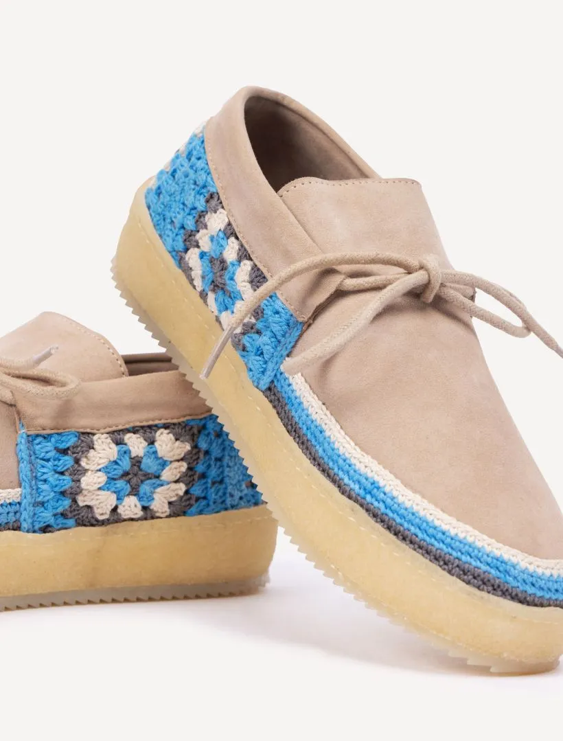 Komo Crochet Moccasin Sand Blue Multi
