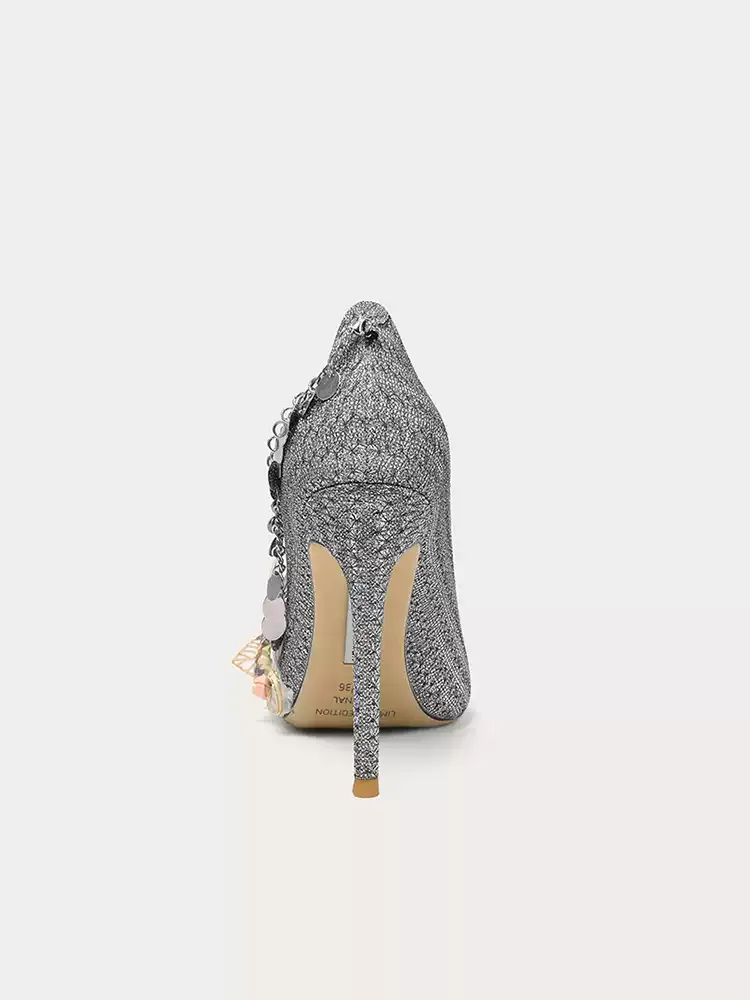 Lolita Floral Glitter High Heels with Elegant Pointed Toe and Stiletto Heel