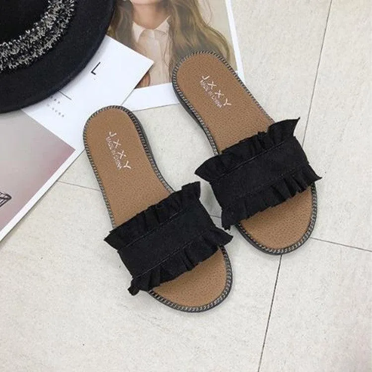 Lotus Leaf-Inspired Beach Flat Sandals with Comfortable Cotton Upper