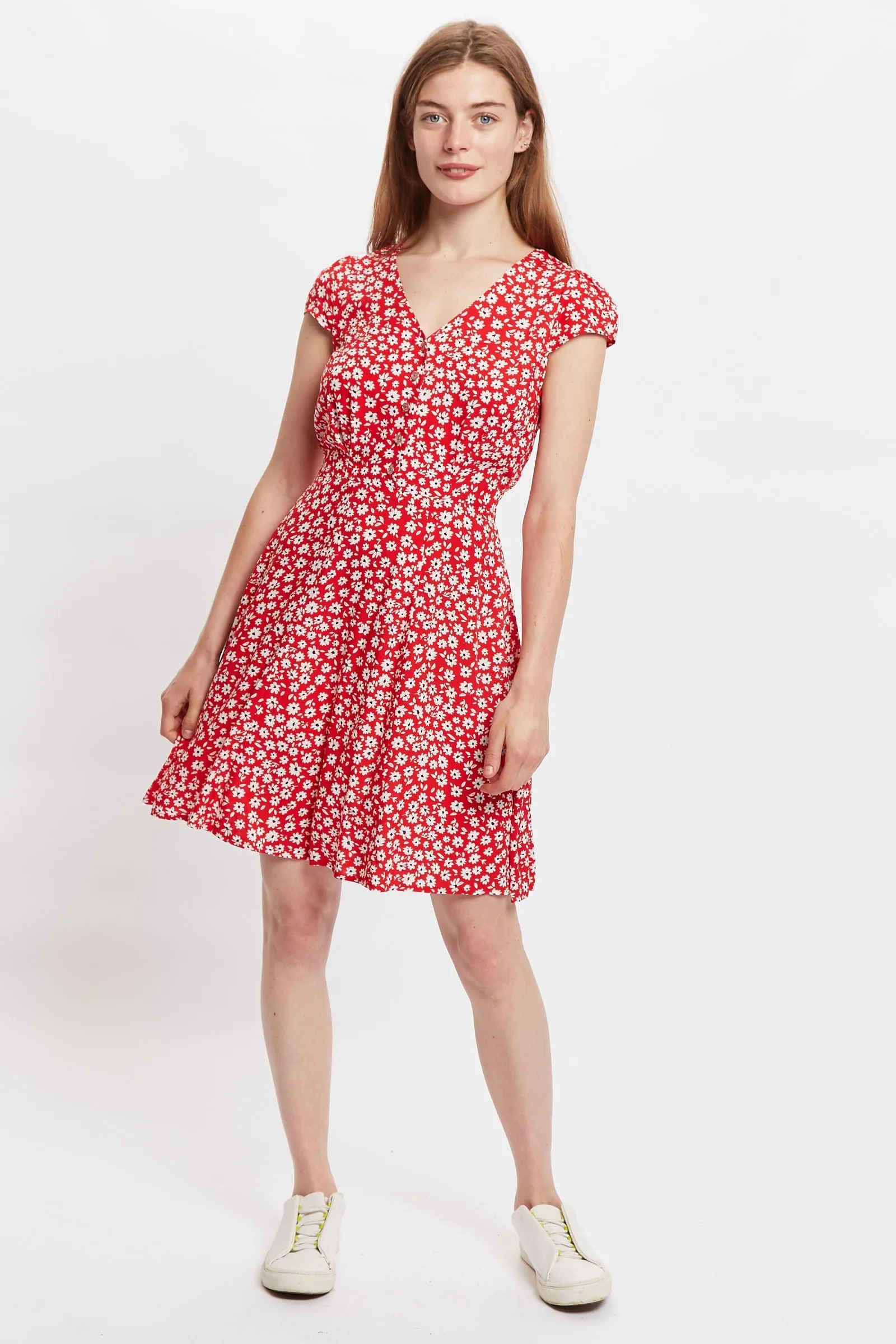 Louche Cathleen Flower Sketch Print Mini Tea Dress - Red