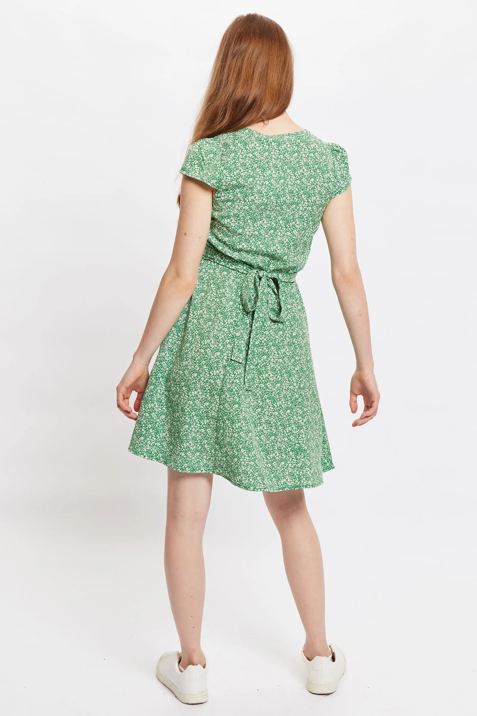 Louche Cathleen Micro Flower Print Mini Tea Dress - Green