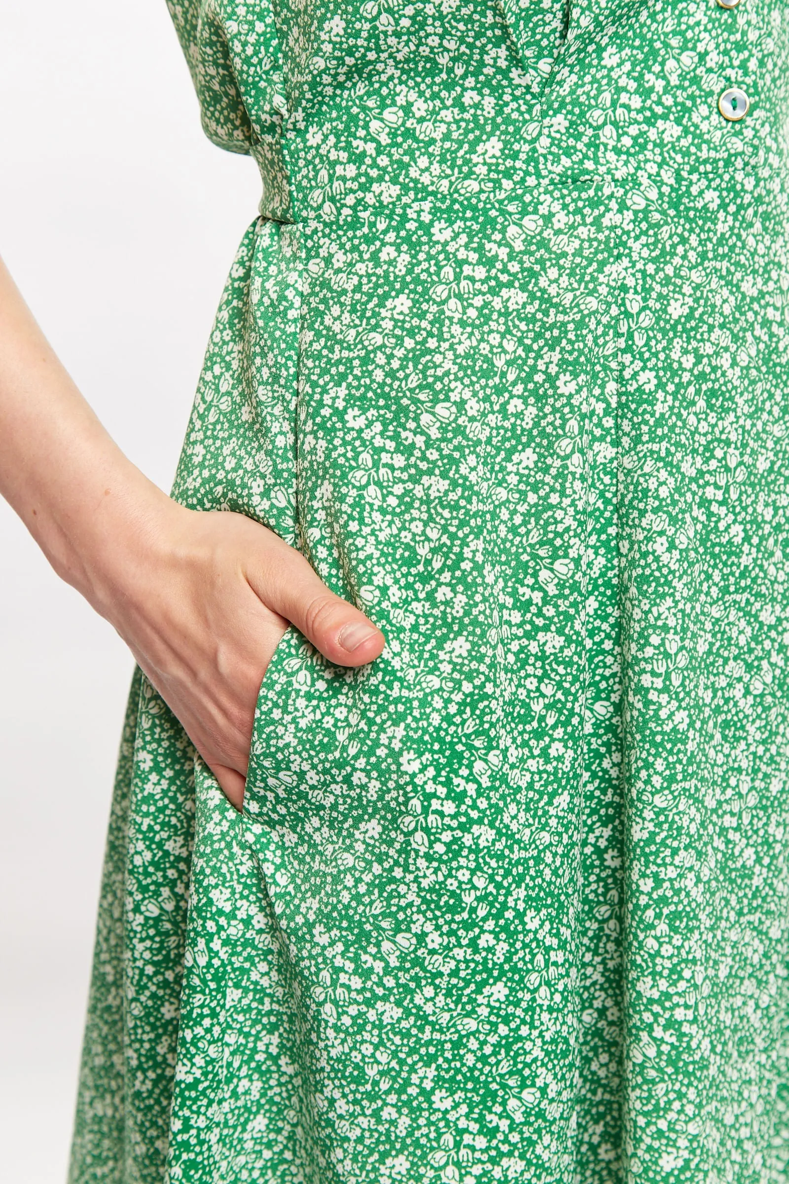 Louche Cathleen Micro Flower Print Mini Tea Dress - Green