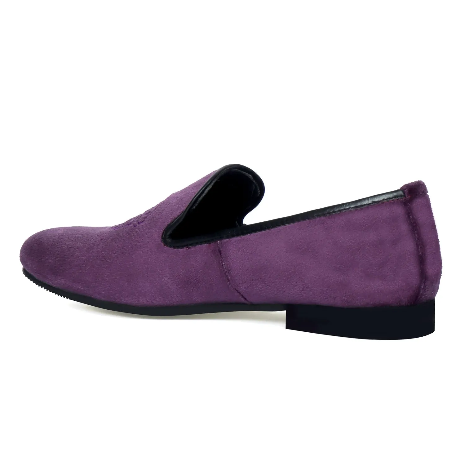 Men's Lion King Embroidery Purple Italian Velvet Slip-On Shoes By Brune & Bareskin