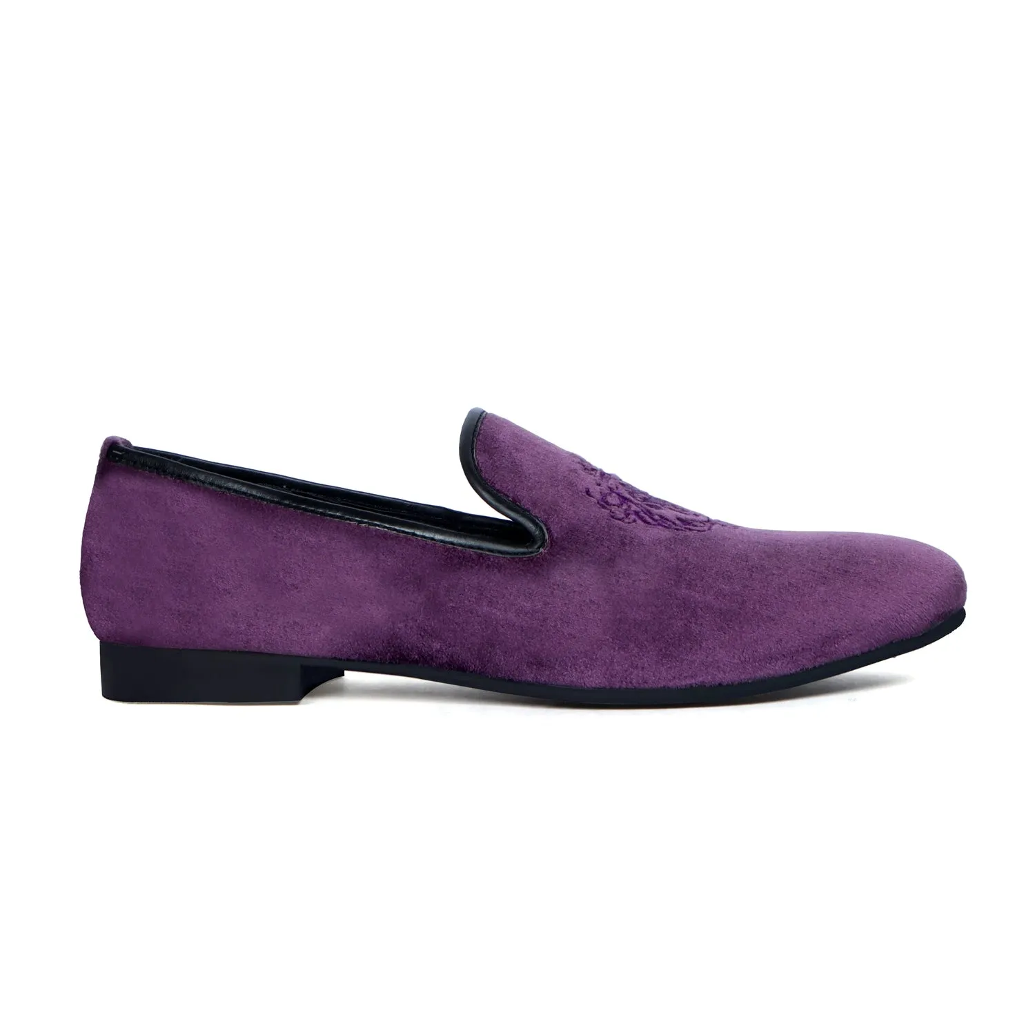 Men's Lion King Embroidery Purple Italian Velvet Slip-On Shoes By Brune & Bareskin