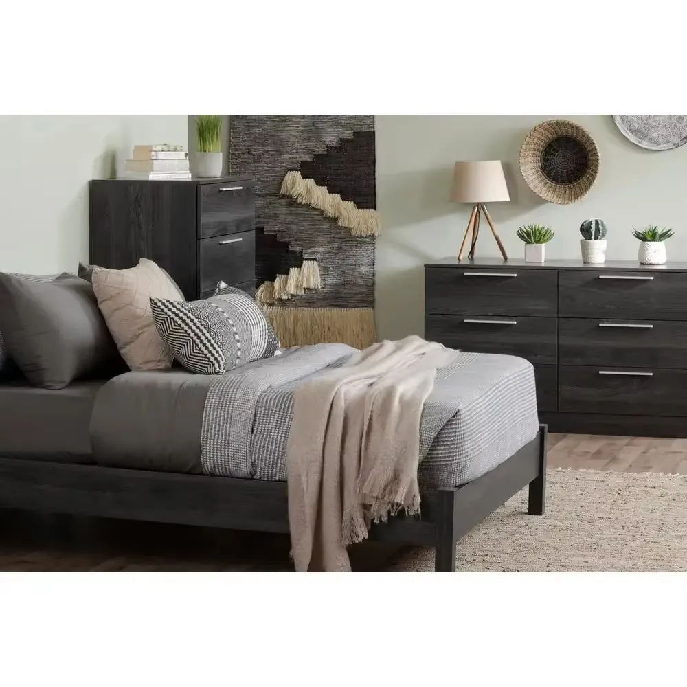 Modern Gray Oak 2-Drawer Nightstand End Table Storage Bedroom Organizer Shelf