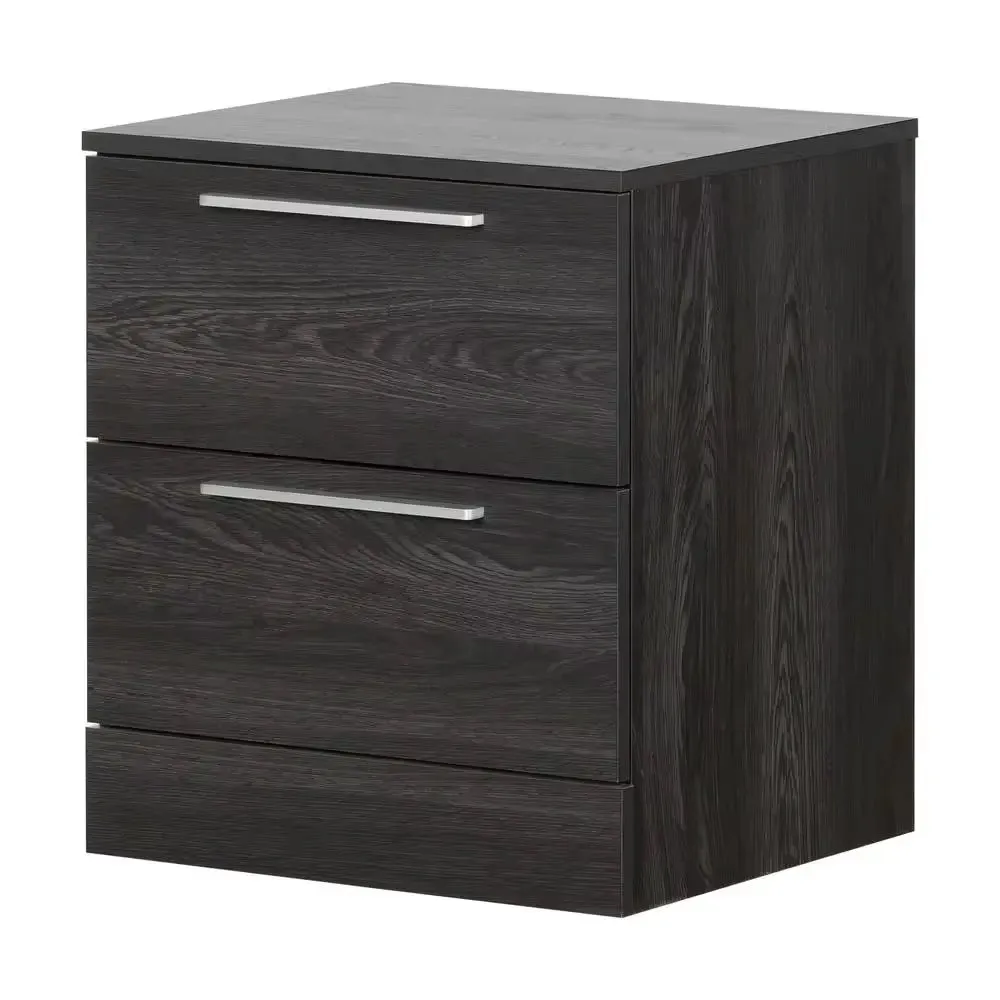 Modern Gray Oak 2-Drawer Nightstand End Table Storage Bedroom Organizer Shelf