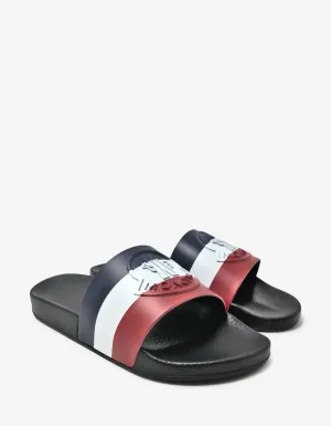 Moncler Basile Black Tricolour Logo Slide Sandals