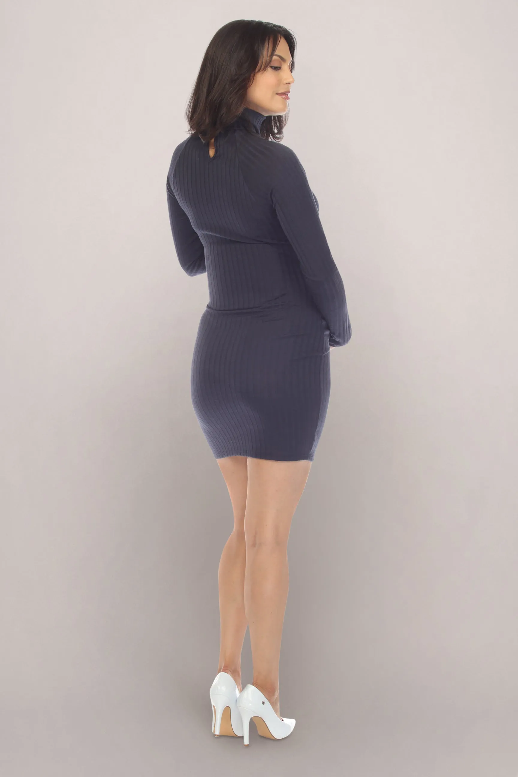 Navy Maternity Bodycon Dress with Collar Cut Outs