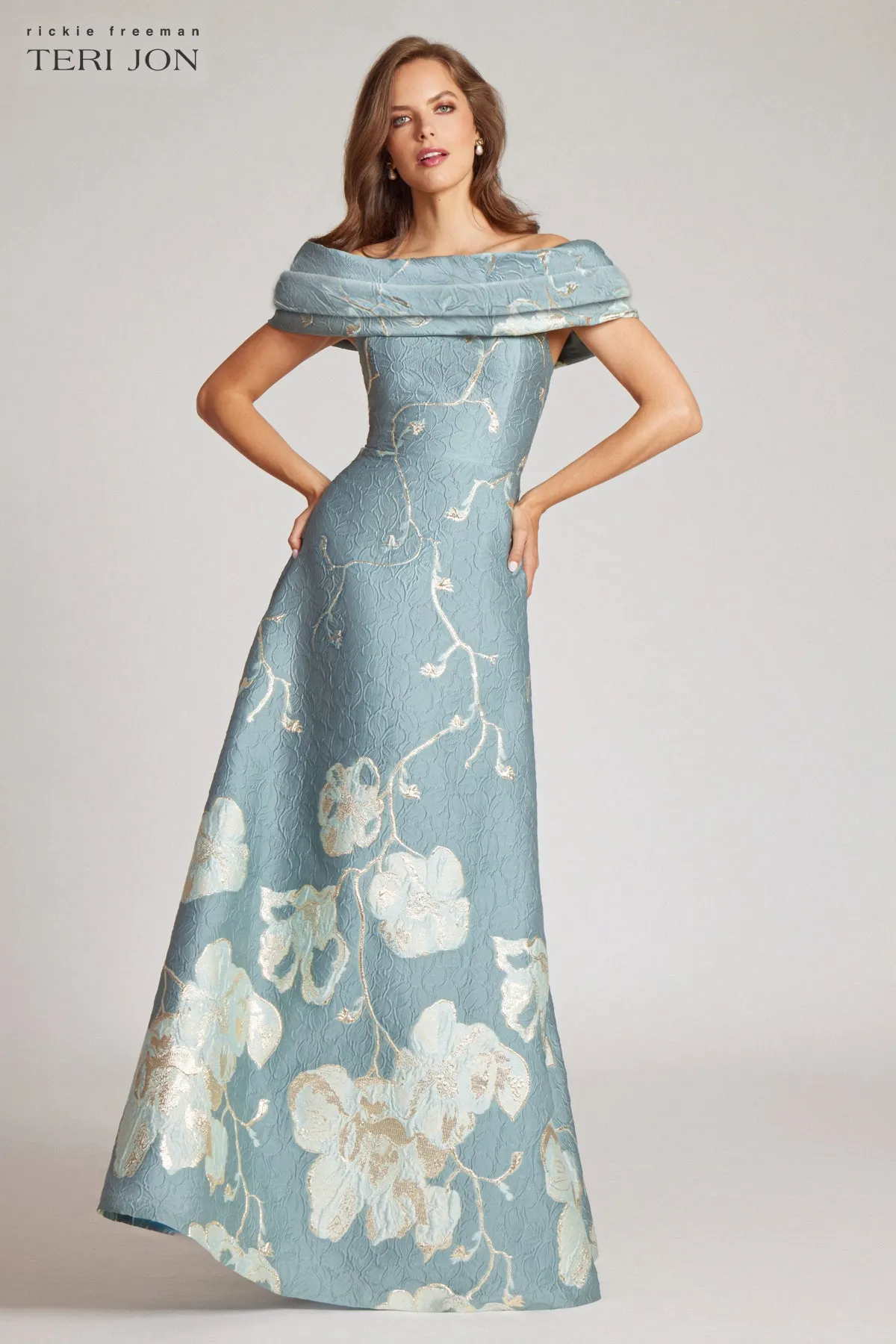 Off The Shoulder Floral Border Gown