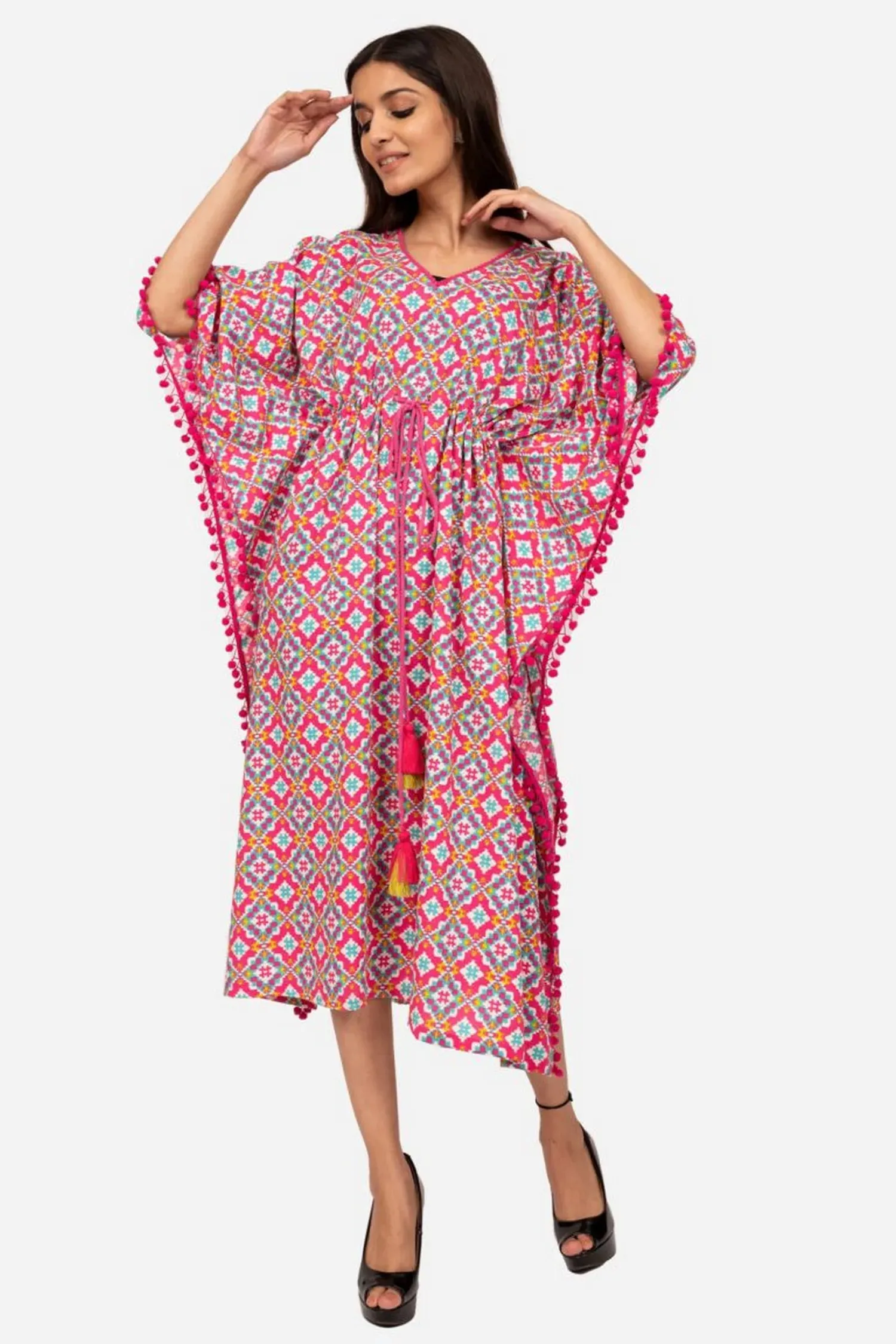 Pink And White Kaftan Dress