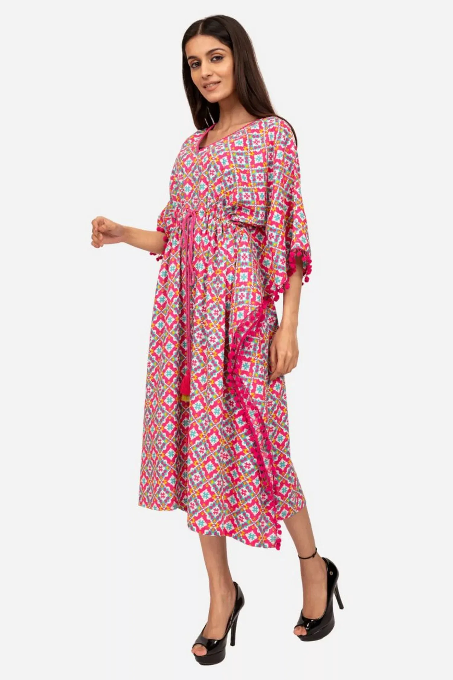 Pink And White Kaftan Dress