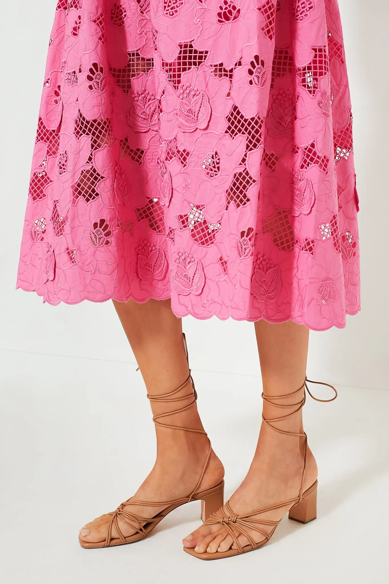 Pink Cotton Lace Midi Dress