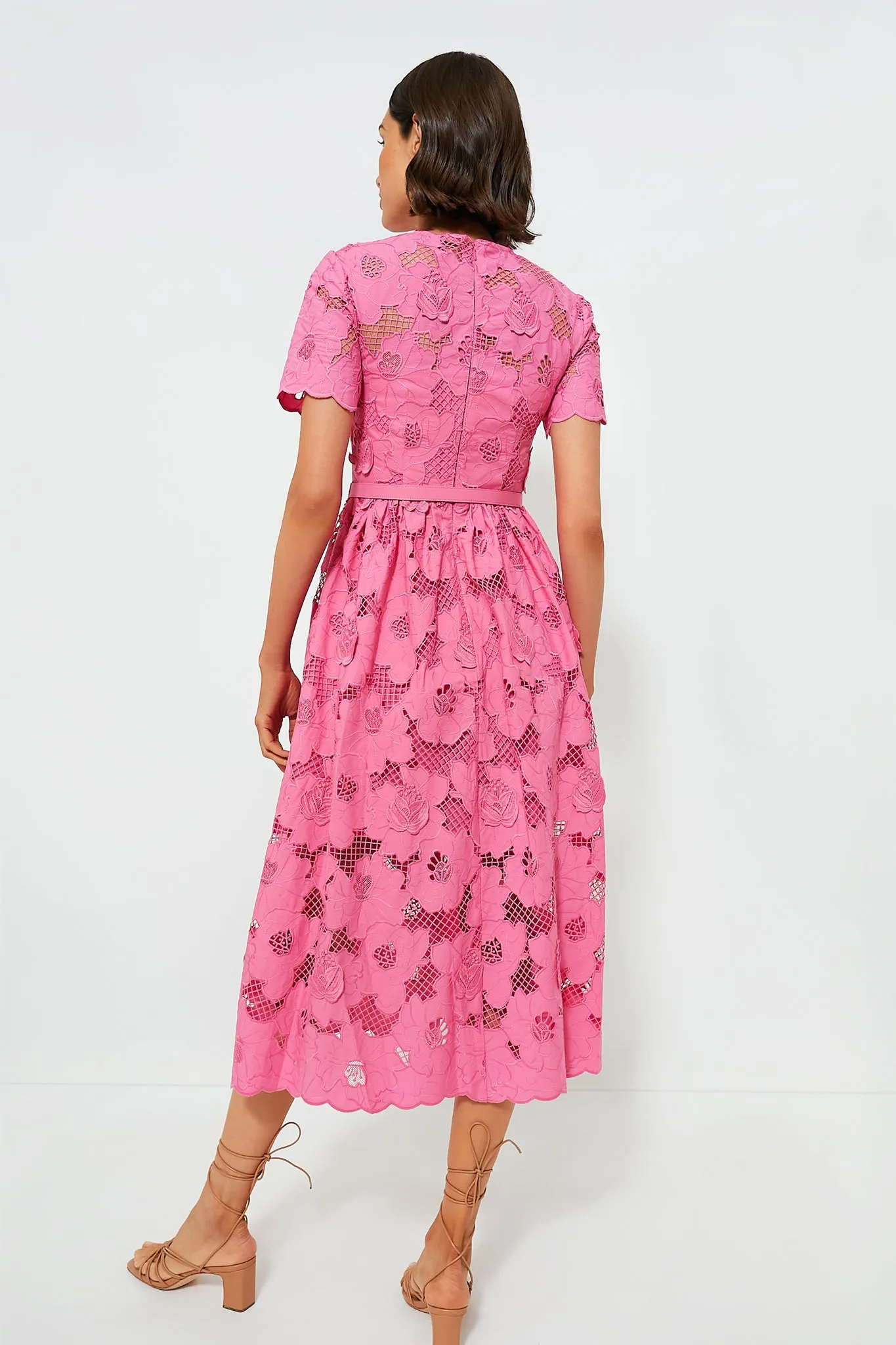 Pink Cotton Lace Midi Dress