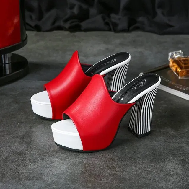 Platform Open Toe High Chunky Zebra pattern Heels Slippers Sandals