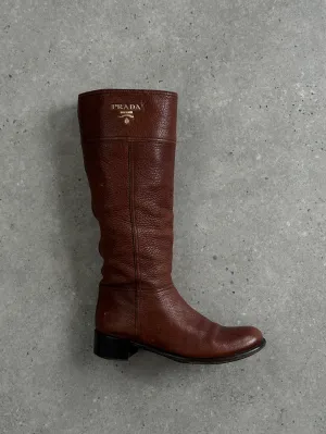 Prada Leather Logo Knee Boots - UK 4 / EUR 37