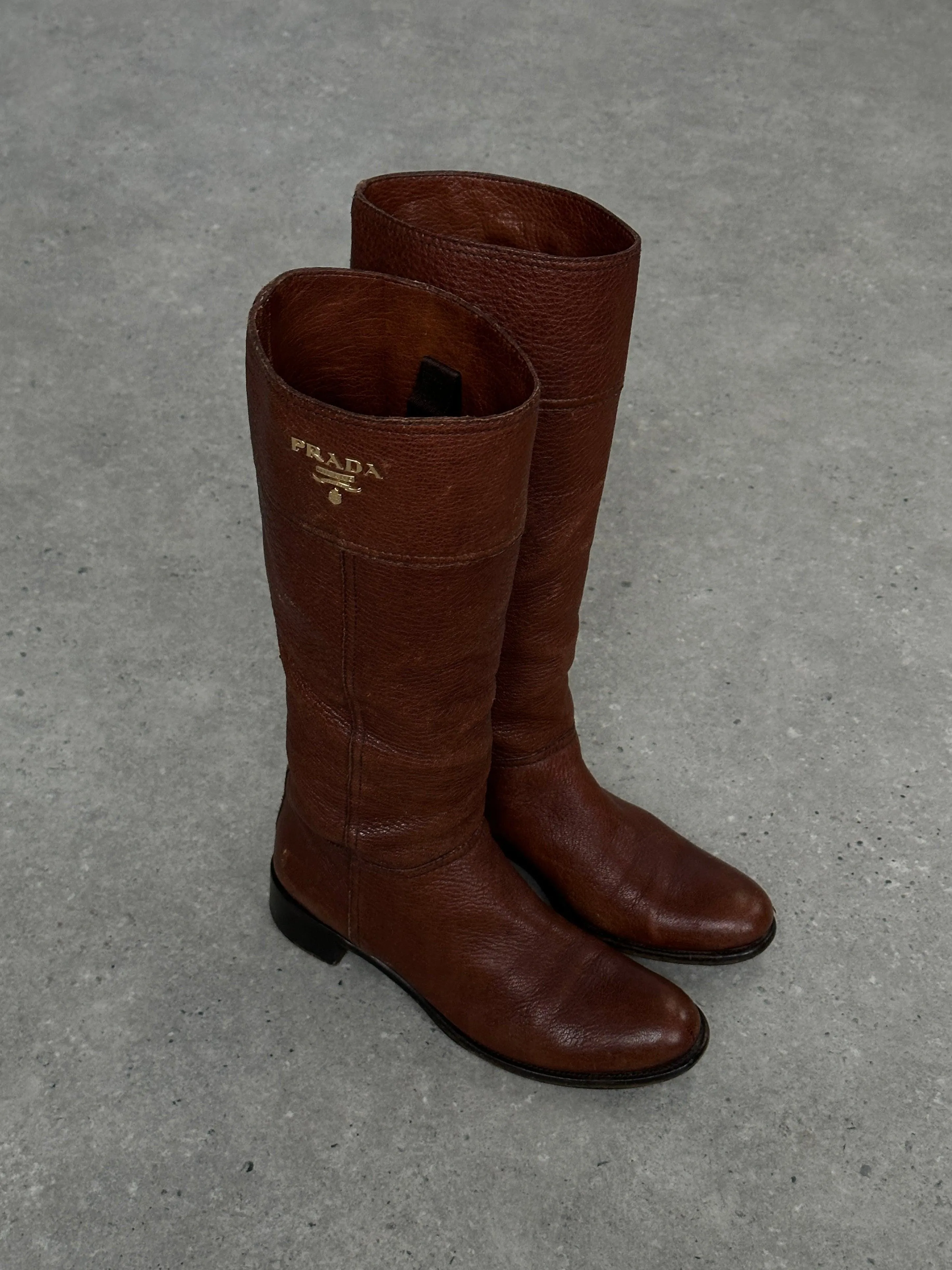 Prada Leather Logo Knee Boots - UK 4 / EUR 37