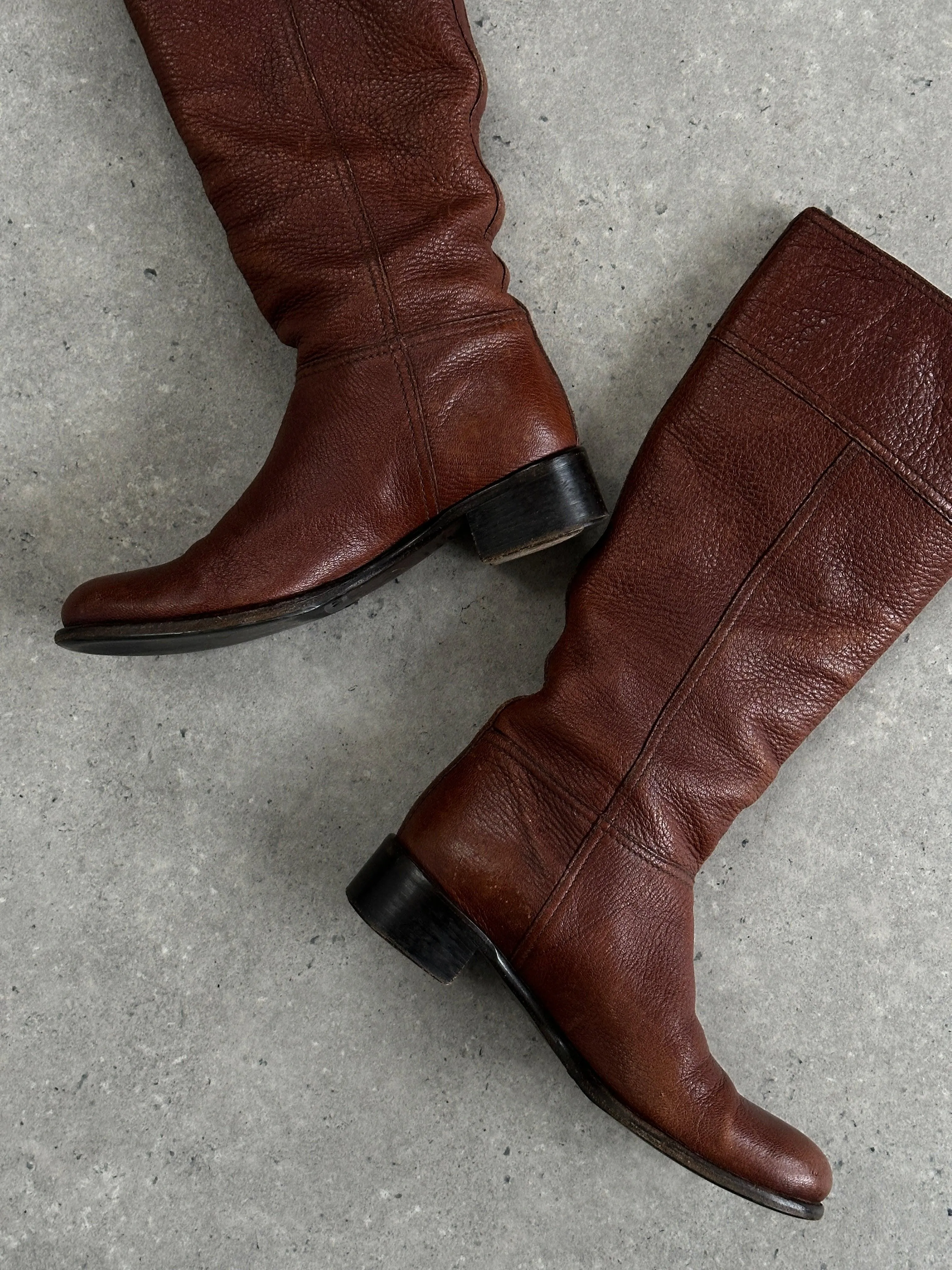 Prada Leather Logo Knee Boots - UK 4 / EUR 37