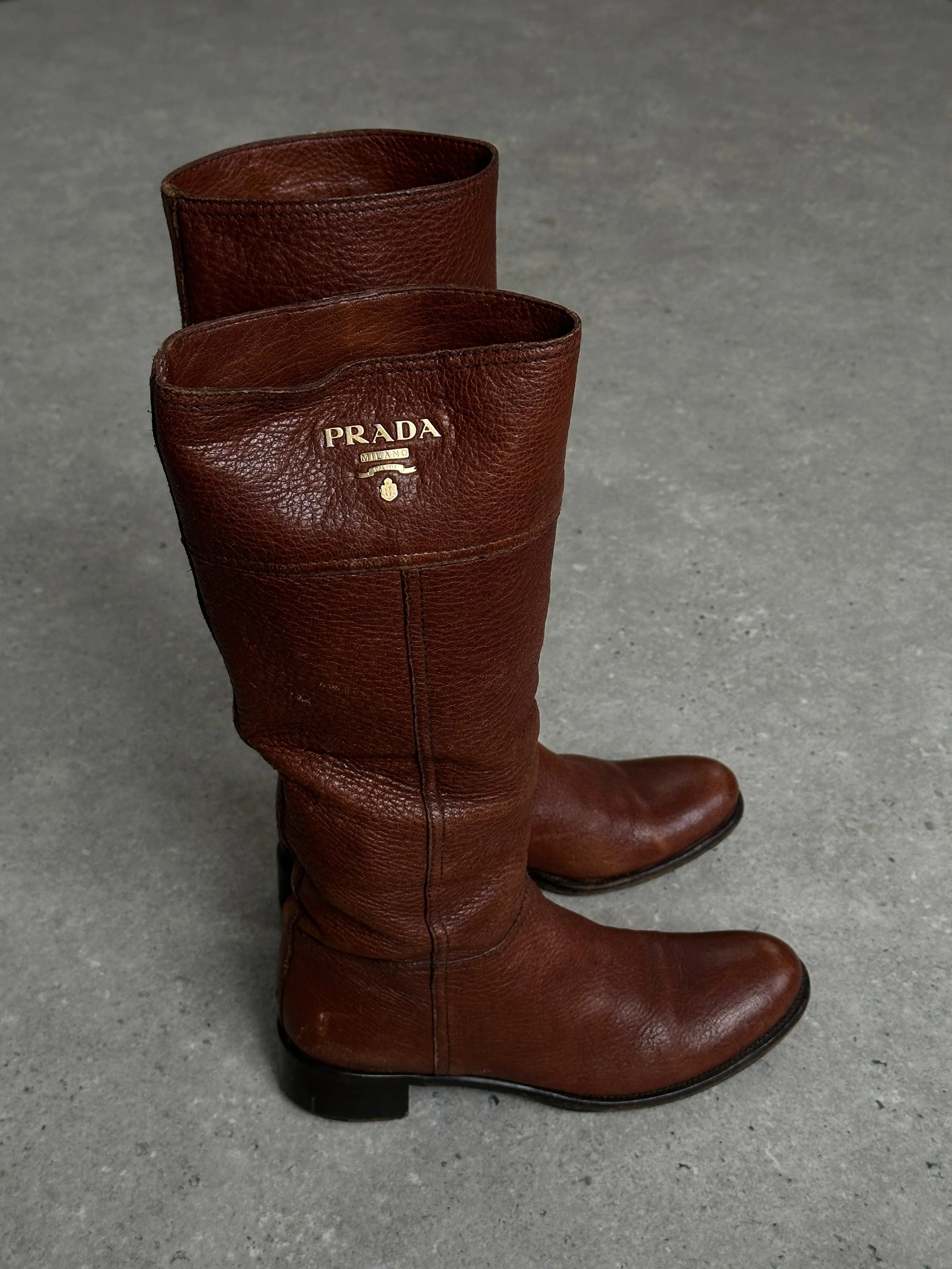Prada Leather Logo Knee Boots - UK 4 / EUR 37