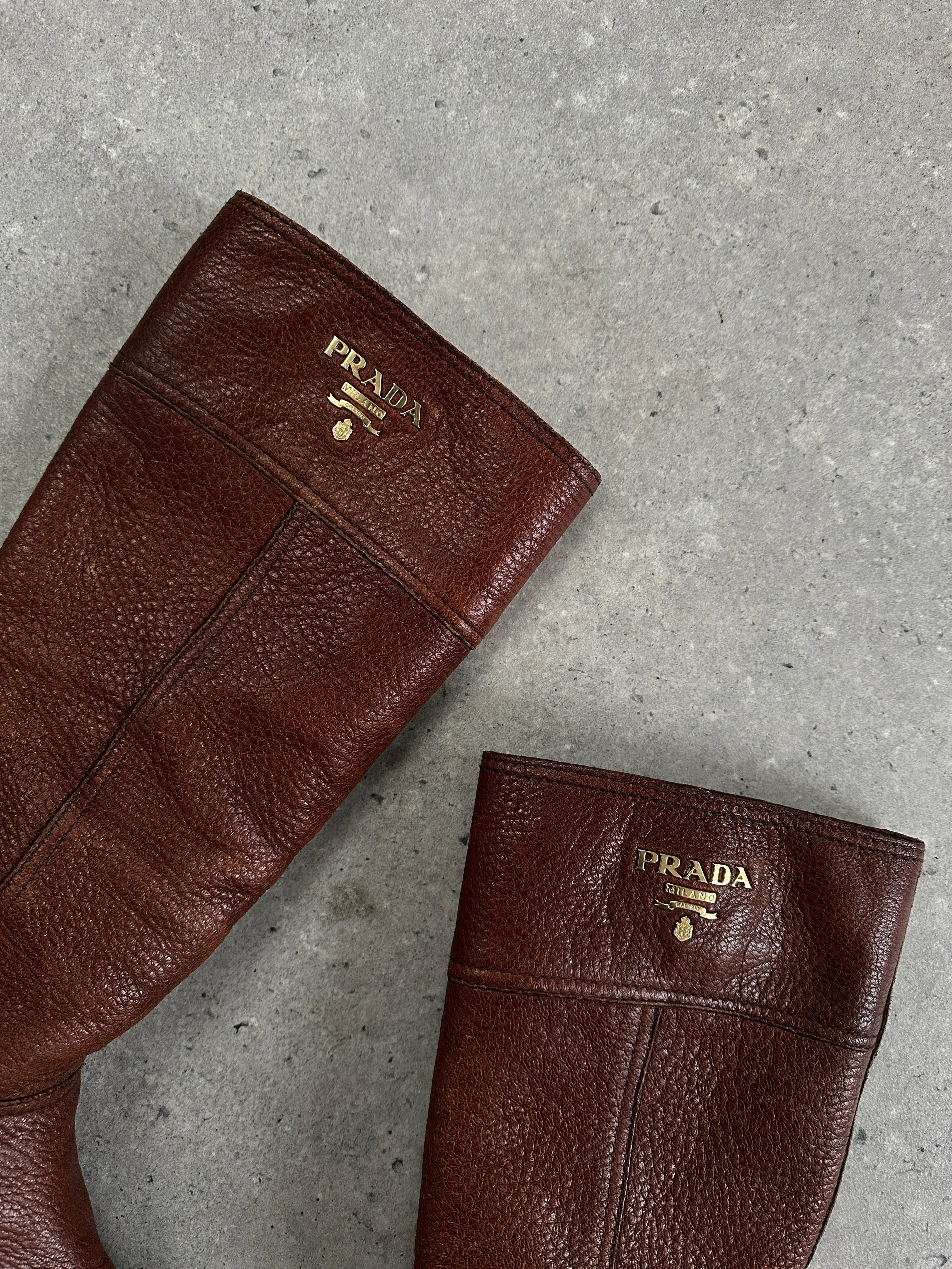 Prada Leather Logo Knee Boots - UK 4 / EUR 37