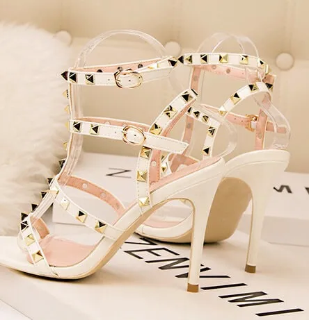 Rivets Straps Open Toe Stiletto High Heel Sandals Dress Shoes