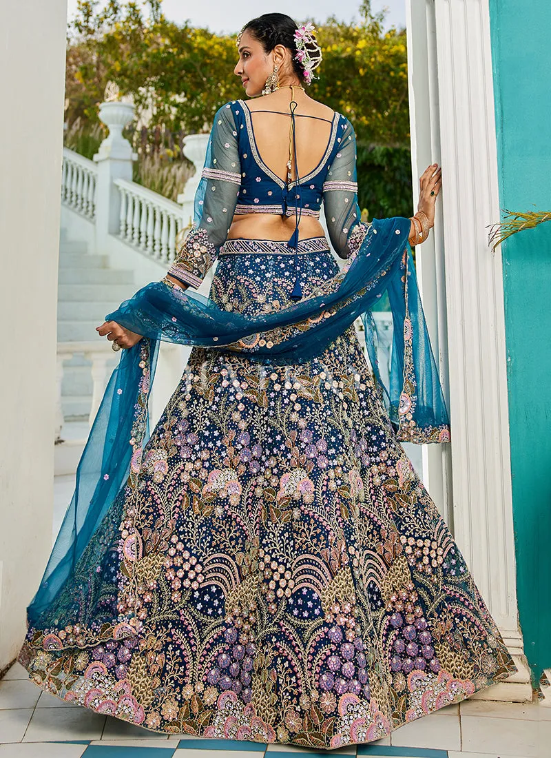 Royal Blue Traditional Embroidery Bridal Lehenga Choli