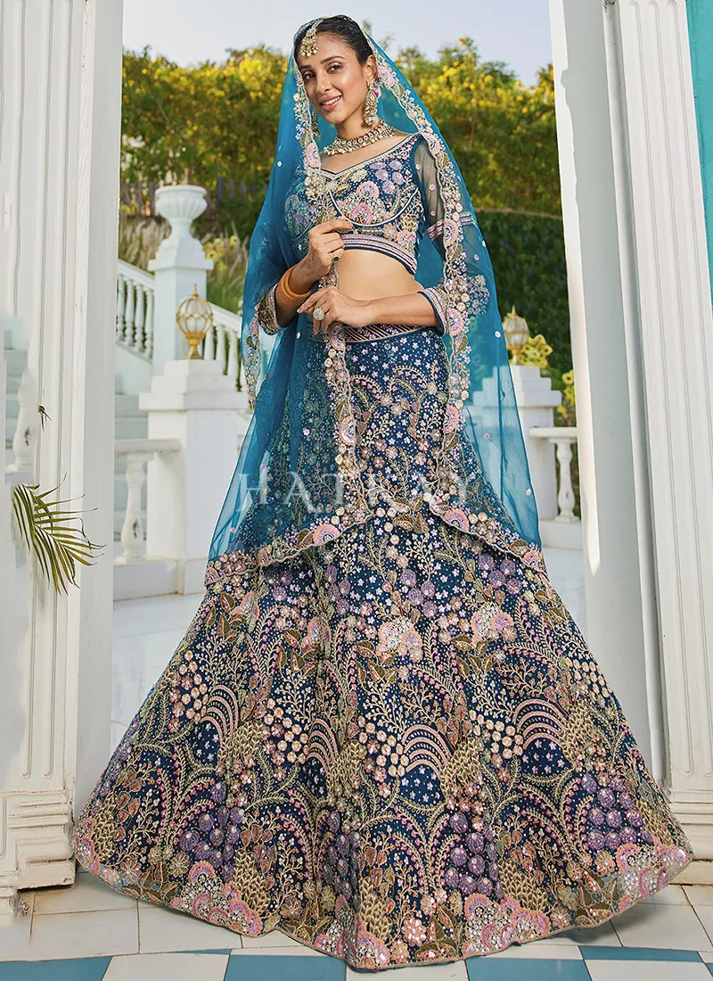 Royal Blue Traditional Embroidery Bridal Lehenga Choli