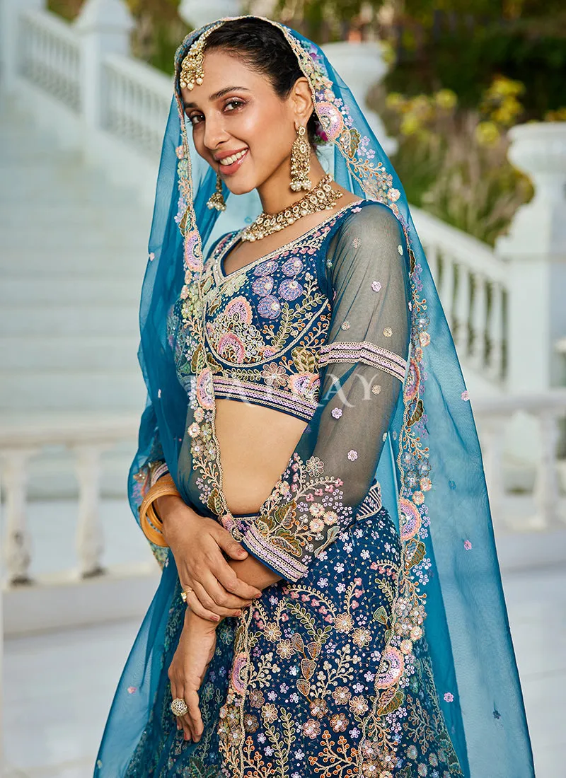 Royal Blue Traditional Embroidery Bridal Lehenga Choli