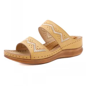 SIKETU | Two Band Wedge Sandals For Women With Embroidery