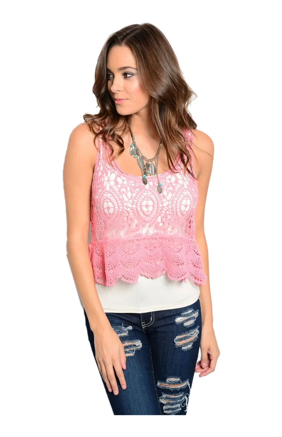Sleeveless Crochet Lace Crop Top