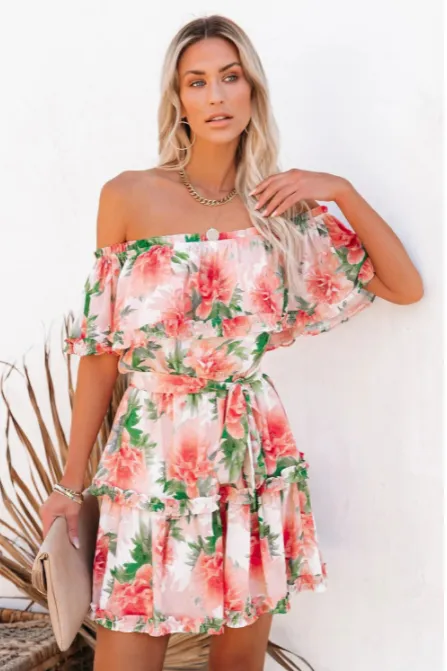 SOAK UP THE SUN FLORAL RUFFLE DRESS