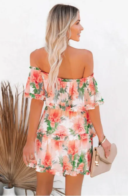 SOAK UP THE SUN FLORAL RUFFLE DRESS