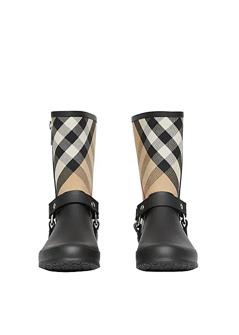 Strap Detail House Check Rubber Rain Boots