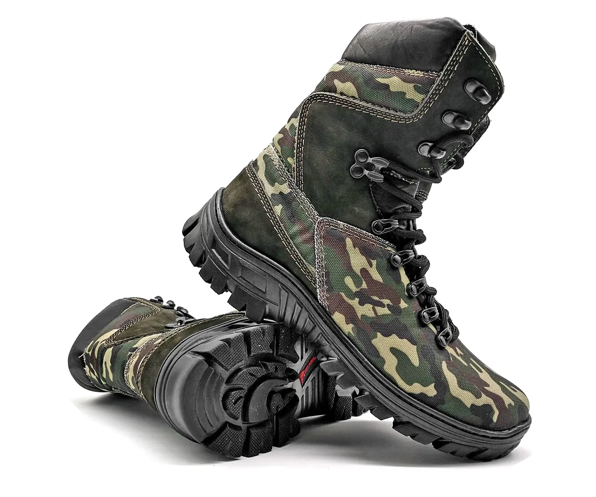 Tactical Boots Military Canvas and Leather Camouflaged Multicam Combat