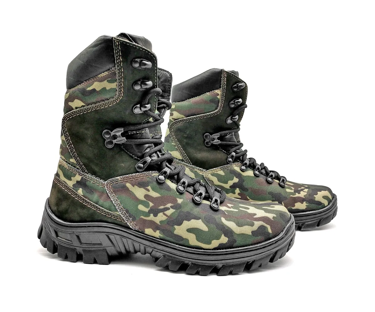 Tactical Boots Military Canvas and Leather Camouflaged Multicam Combat