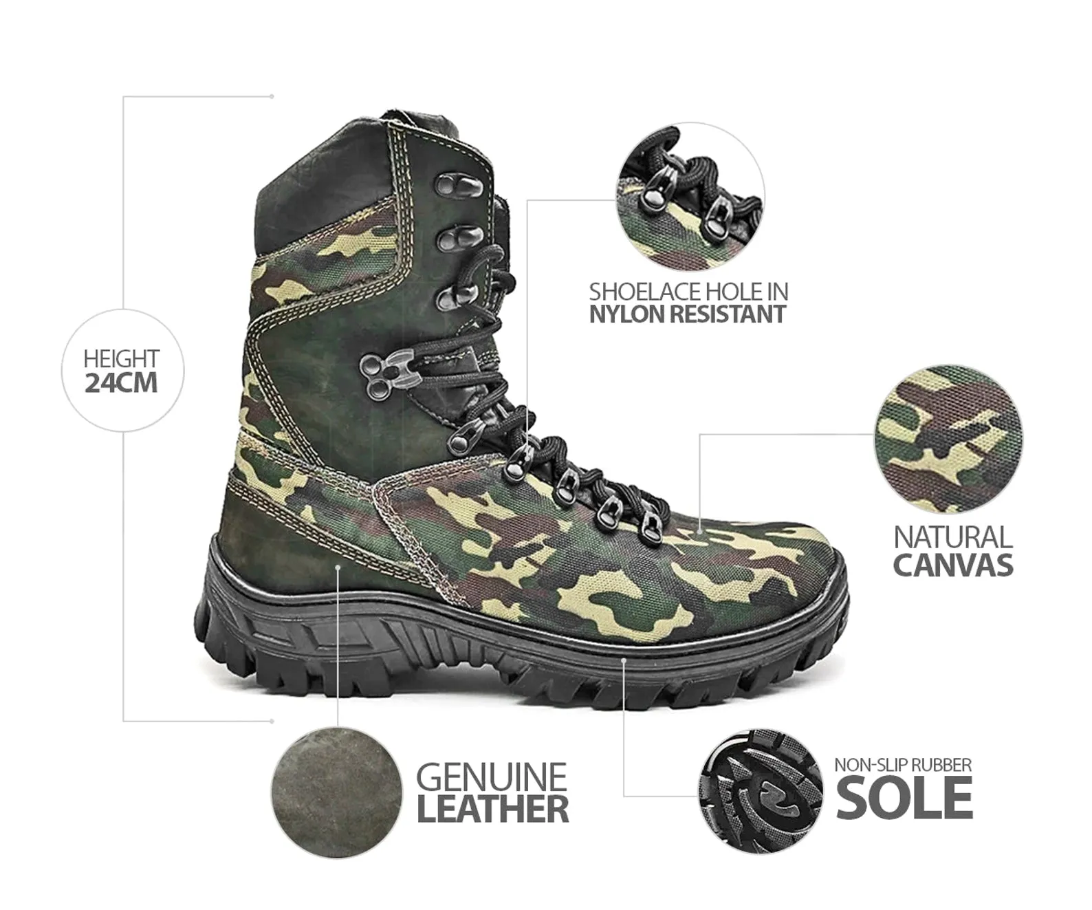 Tactical Boots Military Canvas and Leather Camouflaged Multicam Combat