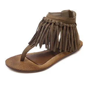Tassels Slip-on Flat Back Zipper Sandals