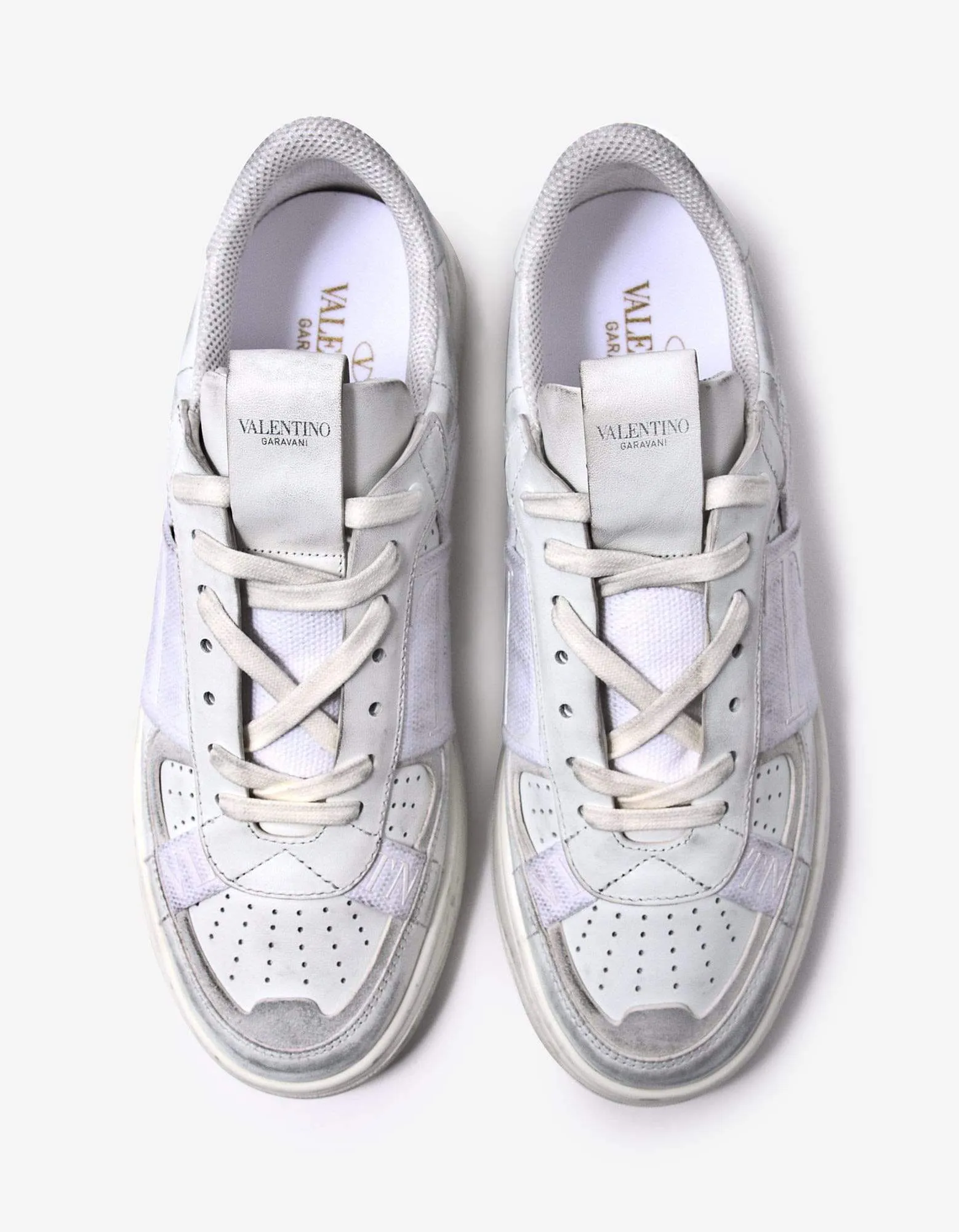 Valentino Garavani White Distressed VL7N Trainers with Bands