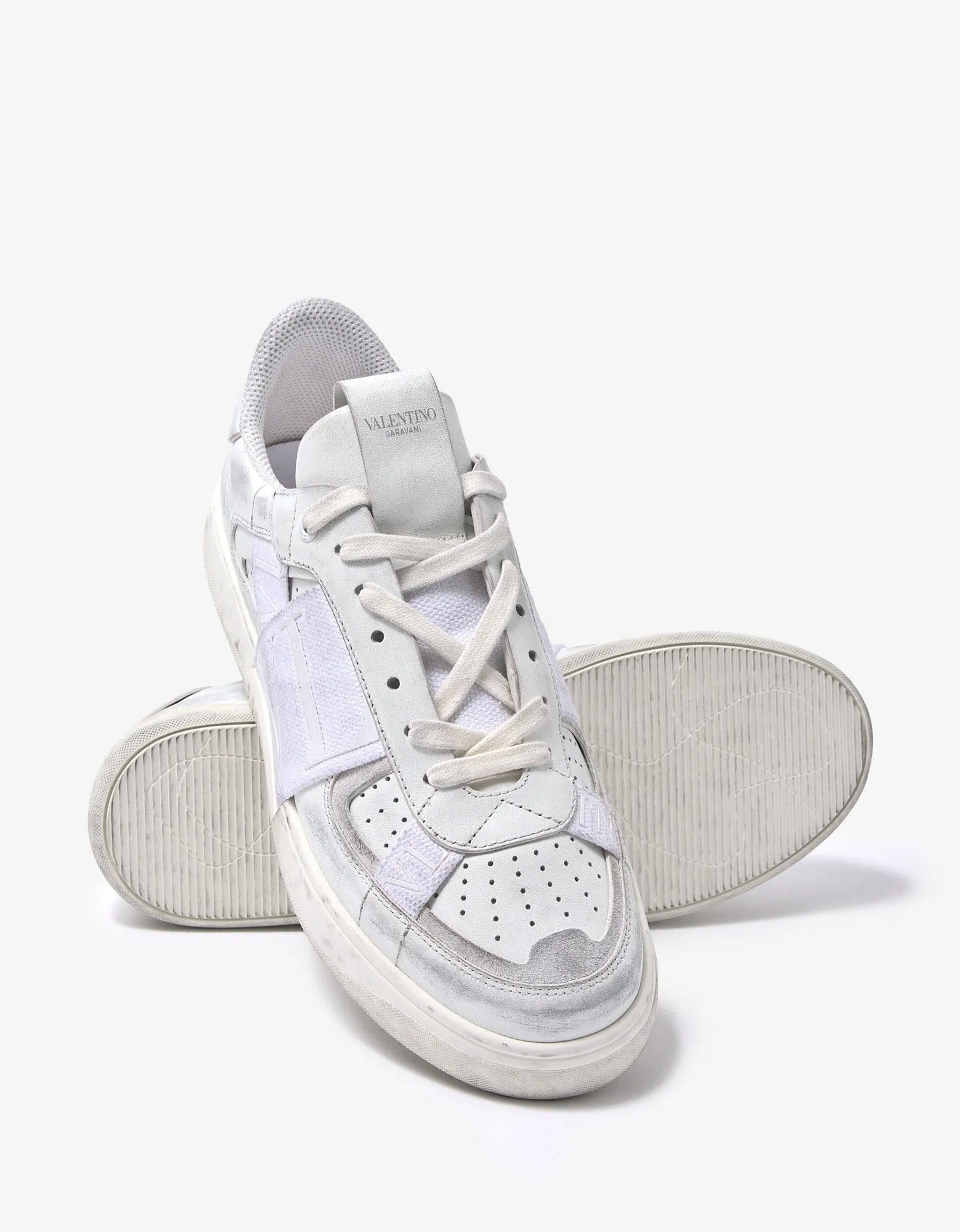 Valentino Garavani White Distressed VL7N Trainers with Bands