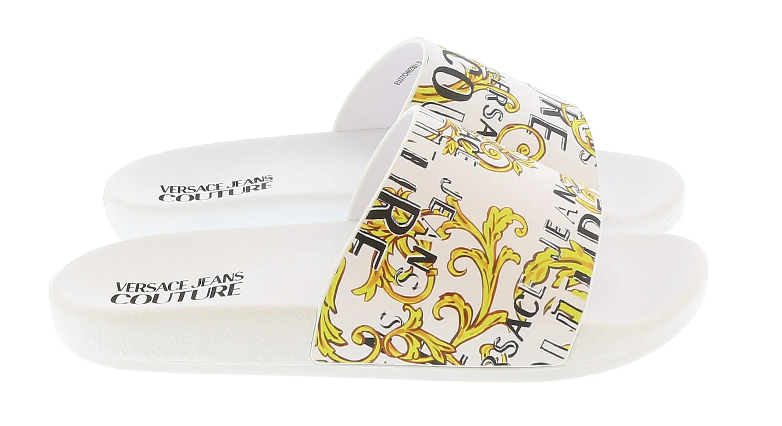 Versace Jeans Couture White Gold  Baroque Fashion Beach Slide-
